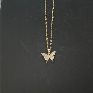 Elegant Gold Butterfly Pendant Necklace-Stainless Steel